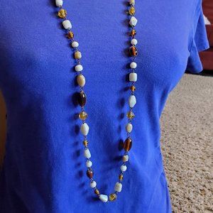 38" Long Bronze Tone Glass Bead Strand Necklace Casual Women Fashion Design